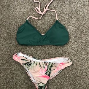 PINK flower two piece bikini.